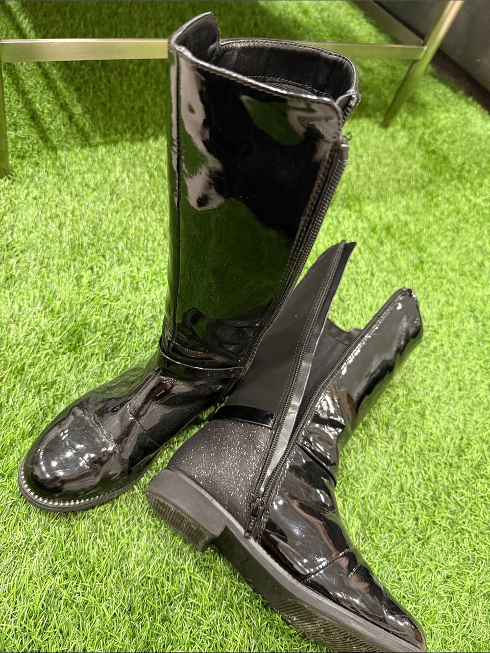 The Children's Place Shiny Black Patent Knee Boots with Side Zipper